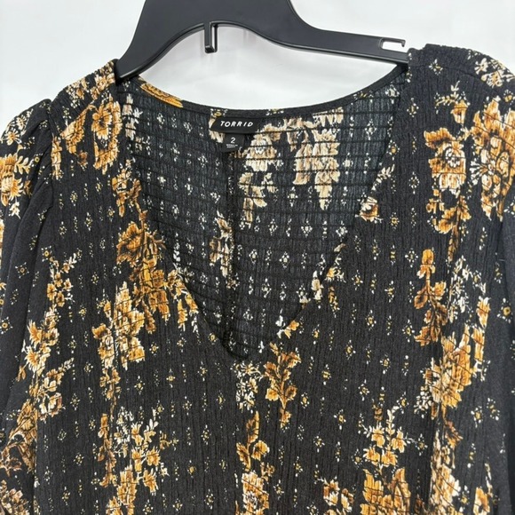 Torrid Black Floral Smocked V Neck Long Sleeve Midi Dress Size 2X Romantic - Picture 2 of 8